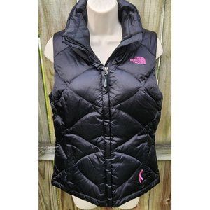 The North Face Black Puffer Vest with Pink Logo